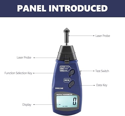 Digital Tachometer DT6236E /Non- Photo Tachometer 5 Digits 18 mm RPM Tach LCD Rotation Meter Gauge Tester - Poueer