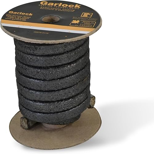 Garlock Synthetic Fiber with Graphite and Petrolatum Oils Style PACKMASTER 2 Pump Packing, 19' Length, 5/16' Thickness, Square (1 LB SPOOL) - Poueer