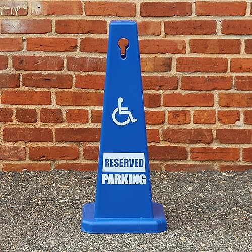 Handicap Parking Cones - 28' Blue Cones with Handicap Parking Signs - Parking Cones - Blue Safety Cones - Construction Cones - Street Cones (4 Pack, Handicap) - Poueer