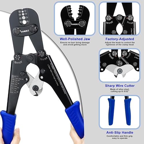 Sanuke Wire Rope Crimping Tool Kit, with 375pcs Wire Rope Aluminum Crimping Loop Sleeves, Crimping from 3/64-inch to 1/8-inch - Poueer