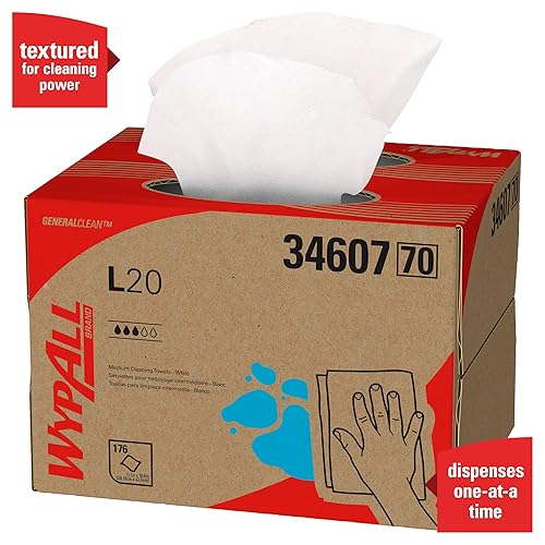 WypAll GeneralClean L20 Cloths Medium Cleaning Wipes (34607), Brag Box, White (1 Pack of 176 Sheets, 176 Sheet Total) - Poueer