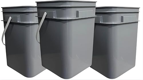 House Naturals 4 Gallon Square Food Grade Gray Bucket Container (Pack of 6 pails, no lids) - Poueer