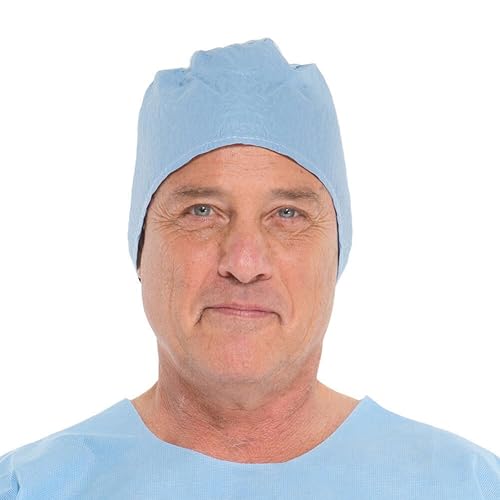 HALYARD Surgical Cap, w/KAYCEL Fabric, 4-Ply Tissue with Polyester Reinforcements, Universal, Blue, 69240 (Box of 100) - Poueer