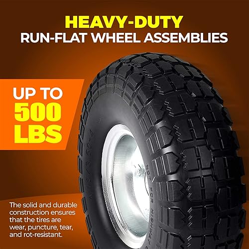 (2 Pack) 4.10/3.50-4 Flat Free Tires and Wheels with (4 Pack) 1/2' Bearings Replacement, 5/8' Bearings, 2.2' Offset Hub, for Hand Truck, Wheelbarrow - Poueer