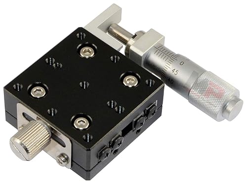 Linear Stage, MPositioning T40X-13R Manual Linear Translation Stage 40 x 40 mm Platform Size 13 mm Travel Micrometer in Right - Poueer