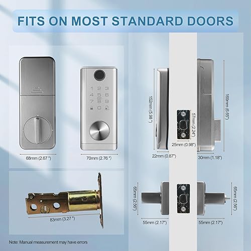 Fingerprint Smart Keypad WiFi keyless Entry Door Lock Set with Lever Handle, Electronic Biometric Front Digital Deadbolt TT Lock Set, Black - Poueer