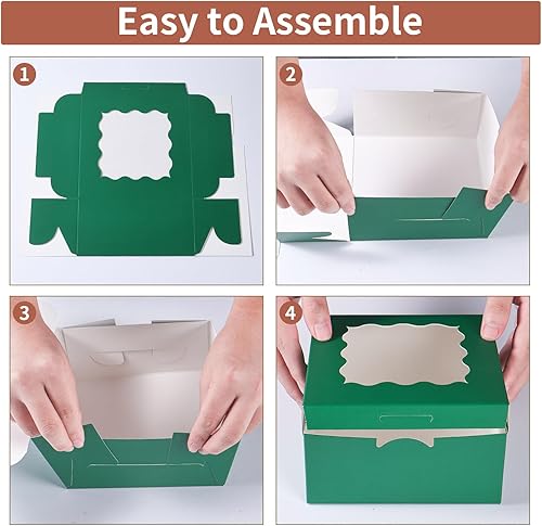 100 pcs 6x6x3 Inches Small Cake Box with Window, Bakery Pastry Cookie Boxes, Mini Pie for Pastry,Dessert,Strawberries,Chocolates, Cupcakes with paper stickers (Brown) - Poueer