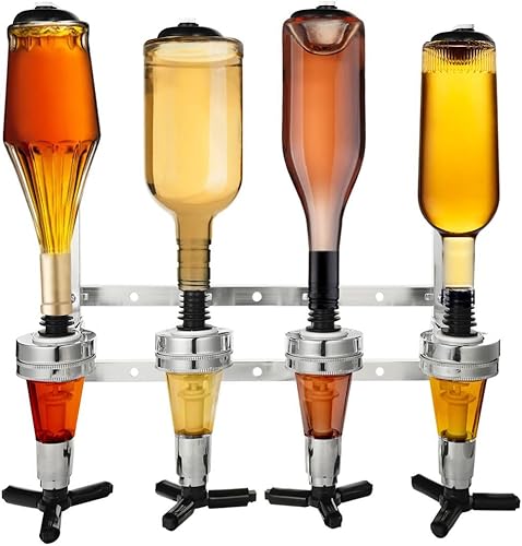 4-Bottle Mounted Drink Dispenser – Bar Butler Liquor Rack for Wall Installation - Poueer