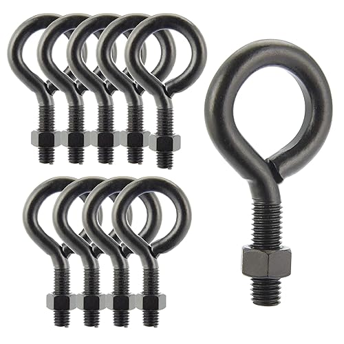 Wright Products Eye Bolt, 10-Pack, 4-inch x .5 inch, Heavy-Duty, Weather-Resistant for Outdoor & Indoor Use - Multipurpose Eye Bolt for Hanging Plants, Decorations, DIY Projects, Matte Black - Poueer