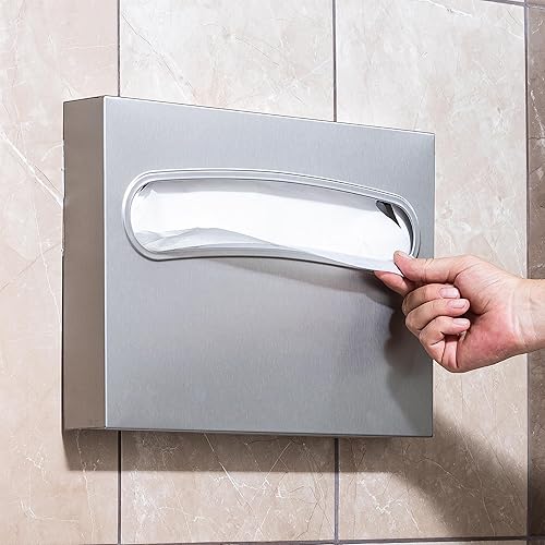 Toilet Seat Cover Dispenser - Enhanced Anti-Fingerprint Coating, HighQuality Stainless Steel, Wall-Mounted for Commercial Bathrooms - Holds 250 Seat Covers - Gold - Poueer