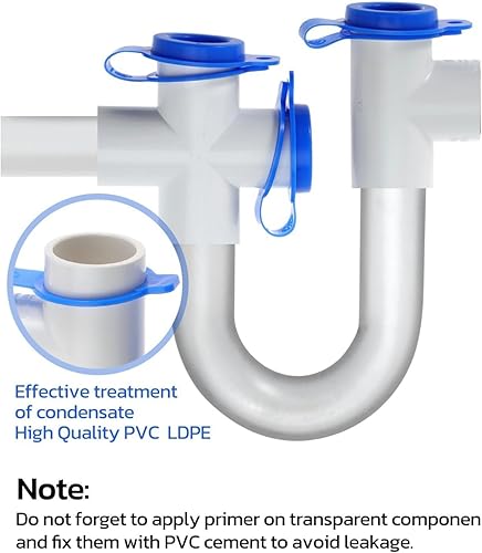 4Pack 3/4' Standard Condensate Trap with 19' Cleaning Brush PVC Transparent U Trap for HVAC Systems, Air Conditioner, Effectively Drains Condensate - Poueer