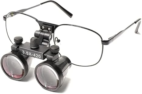 2.5X 3.5X Binocular Dental Loupes Surgical Magnifier Dentist Loupe Metal Eyeglasses Depth View (3.5x-420), Black - Poueer