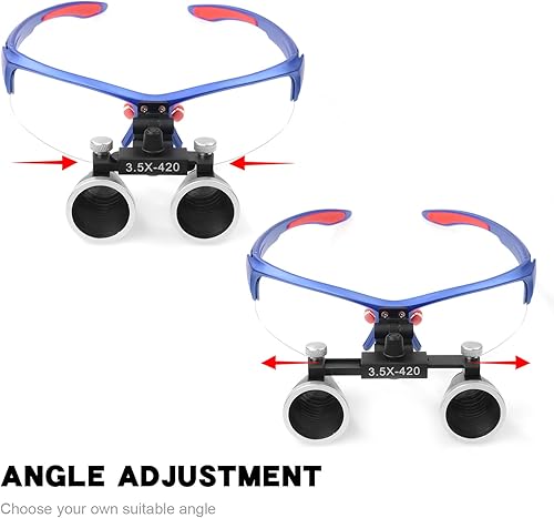 3.5x420 MM Angle Adjustable Binocular Loupes Magnifier Glasses Lab Magnification loupes with Black Cloth Case (Blue) - Poueer