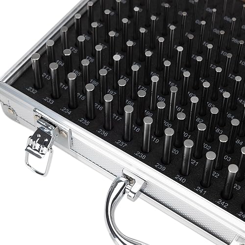 Pin Gauge Set, Pins Gage Tools Minus M1 with Aluminum Case for Carpenters 0.061' to 0.250' 190pcs Class ZZ Heat Treated 60-62 RC 2' Length Precision Machinist Gauges Steel - Poueer