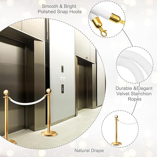 Fumete 6 Pieces Velvet Stanchion Rope Bulk 6.5 Feet Crowd Control Barriers Safety Velvet Rope with Polished Gold Hooks for Graduation Party Openings, Not Include Stanchion Post(Pink) - Poueer