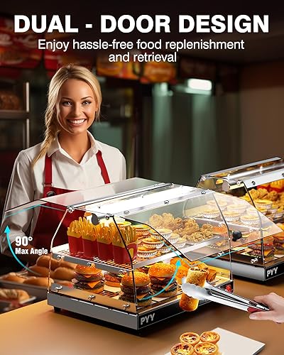 PYY Food Warmer Commercial - Countertop Pizza Warmer Countertop 2-Tier with LED Lighting Food Display,Warmer Disaplay Case for Pastry Pretzel - Poueer