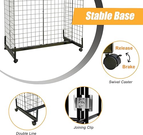 5' x 2' Grid Wall Panel with Wheels 265 LBS, Gridwall Tower with Rolling Base, Metal Grid Wall Shelf Display Stand Detachable, Craft Show Gridwall Display Rack, Art Display - Poueer