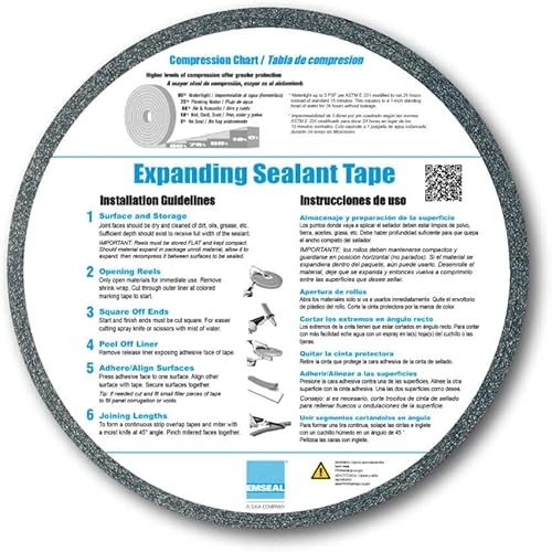5-Pack - All-Purpose Foam Sealant Tape for Windows, Doors, & Metal Roofs/Buildings - EMSEAL AST, 3/8 in Thick (expands to 1 1/2 in) x 1 in Wide, 4-Meter Reel - Poueer