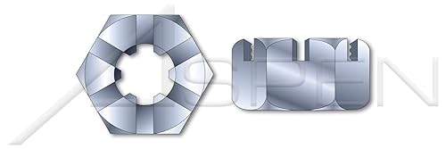 (10 pcs) M24-1.5, DIN 935 / ISO 7035, Metric, Slotted Castle Nuts, Steel, Zinc Plated - Poueer