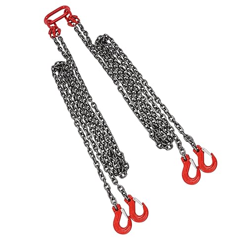10FT Chain Sling Lift Chain 5/16 Inch Hoist Lifts G80 5T Load Capacity Lifting Chain Sling with 4 Leg Grab Hooks and Adjuster Used in Mining, Machinery, Ports, Building - Poueer