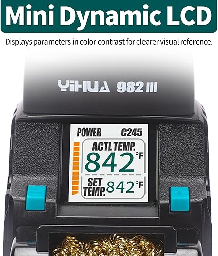 YIHUA 982-III Precision Soldering Station Kit C210-Compatible with 4 C210 Soldering Iron Tips, Lead-Free Solder Wire, Sleep Mode, Auto Standby, Tip Change Slots, Full-Color Display - Poueer