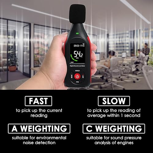 Decibel Meter Sound Level Meter dB Meter Sound Noise Meter 30-130dB with MAX Data Hold, Data Record Function, Rechargeable With Alarm and A/C Frequency, Fast/Slow Time Selection for Home, Classroom - Poueer