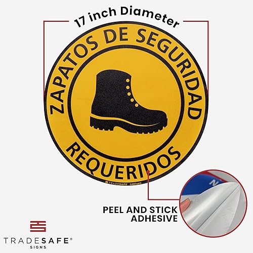 TRADESAFE Safety Glasses Required Anti-Slip Floor Sticker - Eye Protection Required Caution Sign, Peel and Stick Adhesive Vinyl Sign, ANSI-Compliant, 17” Diameter Round Sticker - Poueer