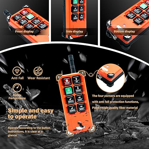 F21-E1B Crane Industrial Remote Control 8 Button Industrial Wireless Remote Control 2 Transmitters Radio Remote Control 12V-440V Hoist Lift Controller (2 Transmitter + 1 Receiver Orange) - Poueer