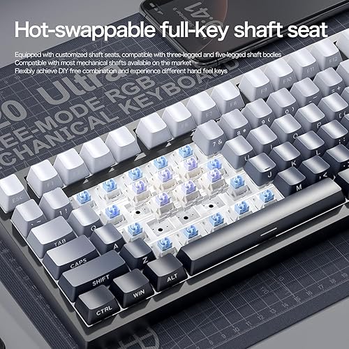 ATTACK SHARK X820ULTRA Wireless Gaming Mechanical Keyboard with TFT Smart Display&Knob,Side Printed PBT,Gasket Mounted 75% TKL Keyboard,BT5.0/2.4GHz/USB-C,RGB Backlit（White Contour,Shark Switch - Poueer