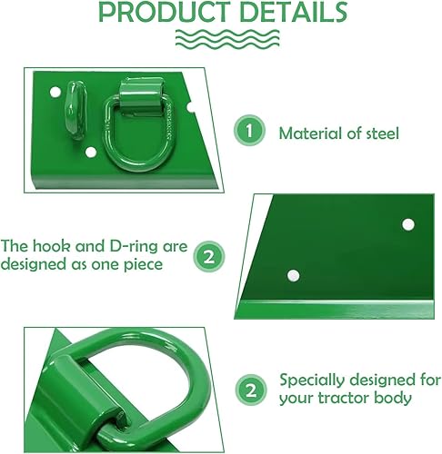 Tractor Grab Hooks 4.9' W × 21.9' L Bolted on Compact Tractor Bucket Grab Hooks Fits for John Deere, D Rings & 1-1/2' Receiver - Poueer