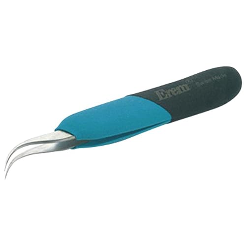 Erem E7SA Stainless Steel Curved Micro Point Anti Magnetic Ergonomic Tweezer, 5' Overall Length, 5' Length, with Curved Micro Point - Poueer