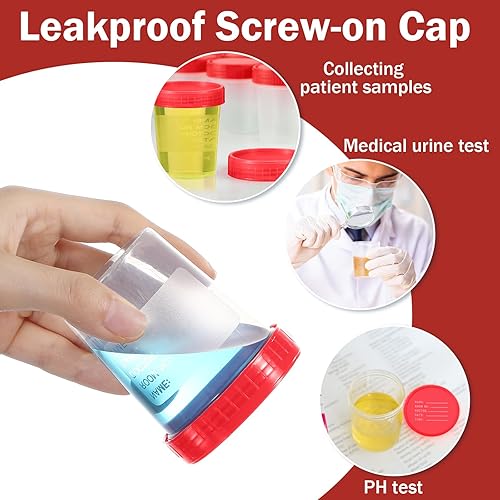 200 Pcs 200 Pcs Urine Specimen Cups with Lids and Evident Seal Urine Sample Cups Collection Cup Disposable for Collection and Testing (Blue Lids) - Poueer