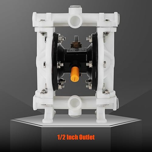 Air-Operated Double Diaphragm Pump, 1/2 in Inlet & Outlet, QBK-15, 12 GPM & Max 120PSI, PTFE Diaphragm Pneumatic Transfer Pump for Petroleum, Diesel, Grease & Low Viscosity Fluids - Poueer