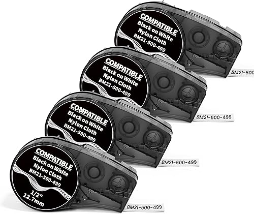 Wonfoucs Compatible Label Tape Replacememt for M21-750-499 Cartridge 3/4 inches Nylon Labels Tape, Multi-Purpose Nylon Cloth Film Label Cartridge for Wire/Cable Marking, 0.75' Width, 4-Pack - Poueer