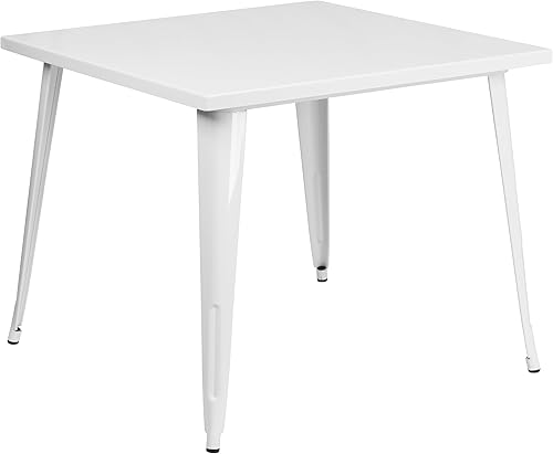 Flash Furniture Parker Commercial Grade 35.5' Square White Metal Indoor-Outdoor Table - Poueer