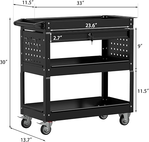 3 Tier Foldable Service Cart with Wheels, Rolling Collapsible Folding Utility Cart for Home, Office, Garage, and Warehouse (Red) - Poueer