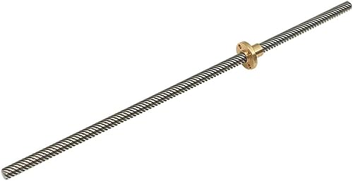 lead screw,linear motion lead screws, 3D Printer T8 Lead Screw, Lead 10mm 12mm 14mm Pitch 2mm Length 100mm to 800mm Stainless Steel Trapezoidal Rod with Brass Nut, 1pcs(Lead 14mm,600mm) - Poueer