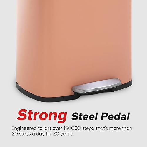 Trash Can, Garbage Can 13 Gallon/ 50L Stainless Steel Metal Bathroom Step Waste Bin for Home and Kitchen Waste and Recycling,Pink - Poueer