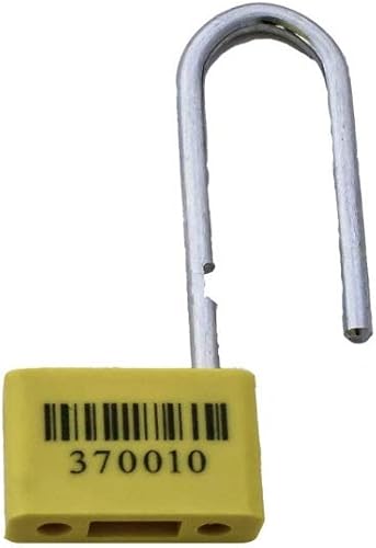 ECO-Plastic One-Time-Use Heavy Duty Padlock B Security Seal, with Metal Wire, Numbered and Barcoded, Yellow Color, 40 pcs. - Poueer