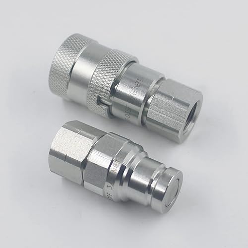 1/2'' NPT Flat Face Hydraulic Quick Connect Coupling Set Skid Steer Loader Quick Disconnect Coupler with Dust Caps ISO12.5 - Poueer