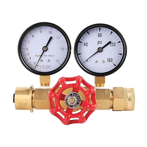 Watflow Water Flow Gauge, Temperature and Pressure Test Assembly, 0-160psi,0-13 GPM, 3/4' Female Hose Thread. - Poueer