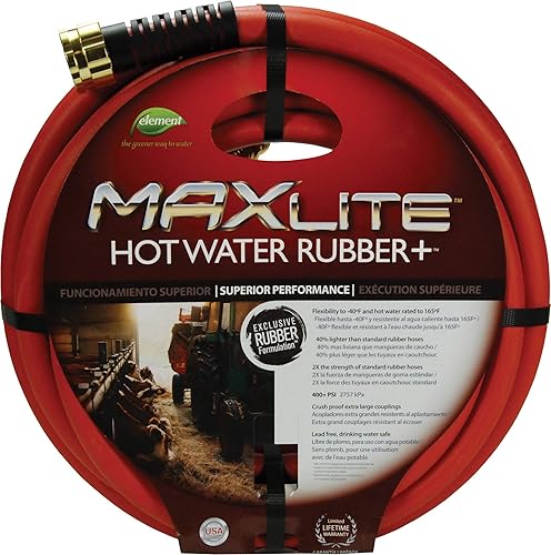 Dixon 3/4' x 50' Hot Water Reinforced Rubber Garden Hose, Red Cover (HWH50-75) - Poueer
