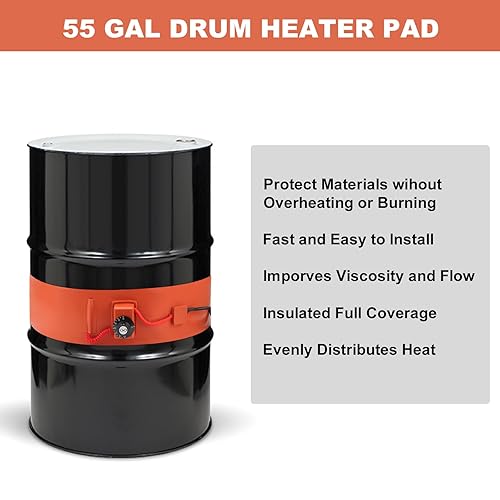 55-Gallon Drum Pail Heater Pad - YSJWAER Electric Silicone Barrel Heat Pad Band Warmer Kit 150℃ 5inch - Poueer
