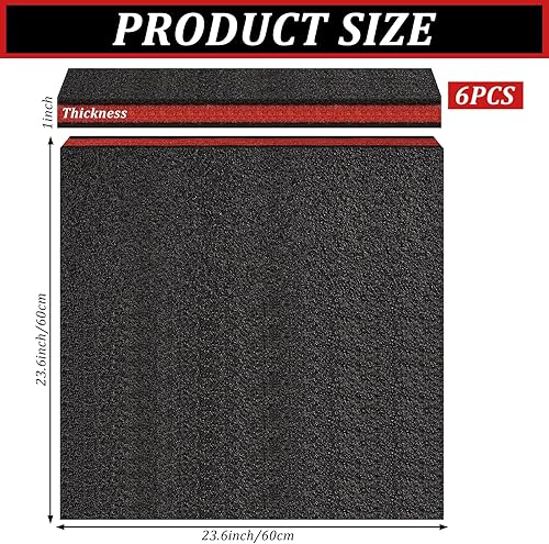 6 Pack Tool Box Foam,Foam Inserts for Cases, 24 x 24 x 1 InchTool Box Liner Polyethylene Tool Foams Sheets, Toolbox Kaizen Organizer and Storage Tool Shadow(Red, Black) - Poueer