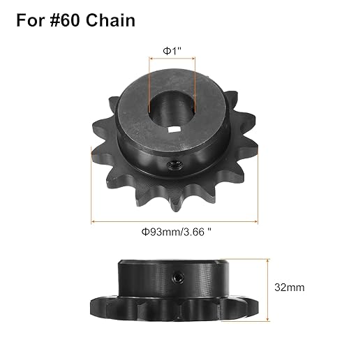 uxcell #60 Chain Roller Sprocket B Type, 1' Bore 14 Tooth Single Strand Chain Sprocket, Carbon Steel, Keyway with Set Screws - Poueer