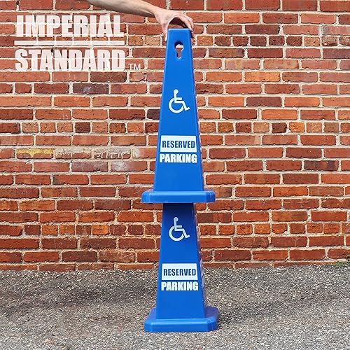 Handicap Parking Cones - 28' Blue Cones with Handicap Parking Signs - Parking Cones - Blue Safety Cones - Construction Cones - Street Cones (4 Pack, Handicap) - Poueer