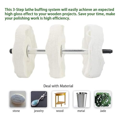 Woodworking Lathe Buffing System 16' #2MT Mandrel 3-Step Buffing Wheel Kits 8inch with 3pcs Polishing Cutting Compounds - Poueer