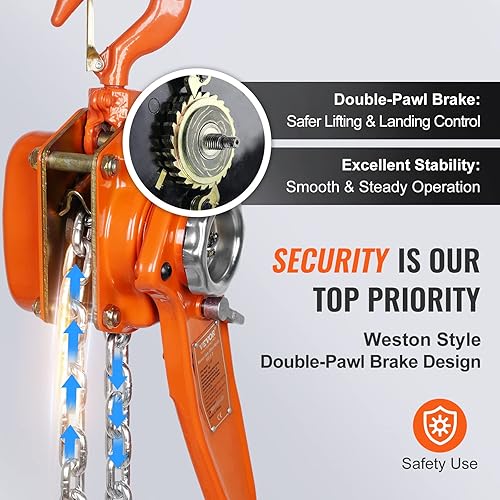 VEVOR Manual Lever Chain Hoist Bundle, Includes 3 Ton 6600 lbs & 1.5 Ton 3300 lbs Capacity 20 FT Come Alongs, G80 Galvanized Carbon Steel with Weston Double-Pawl Brake - Poueer