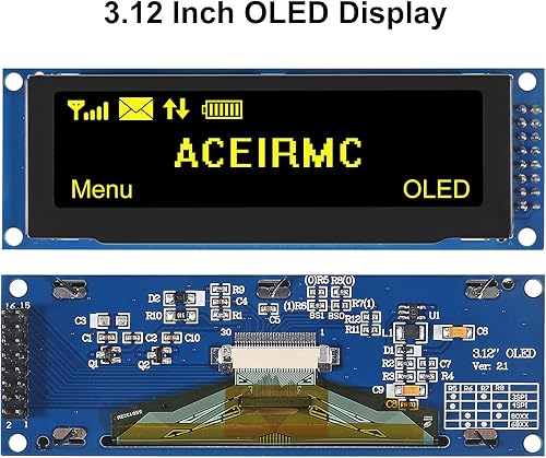 2pcs 3.12 inch OLED Display 256x64 OLED LCD Display SSD1322 Module 16pin Parallel SPI Soldering for Arduino (Green) - Poueer