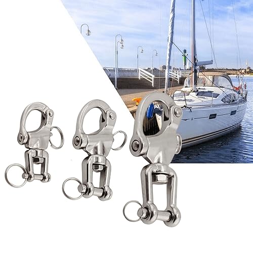2/4 PCS Heavy Duty Marine 316 Stainless Steel Fixed Snap Shackle Quick Connect Shackle Snap Hook Rigging for Sailboat Yacht W/2 Rings (2, Overall Length:128mm) - Poueer